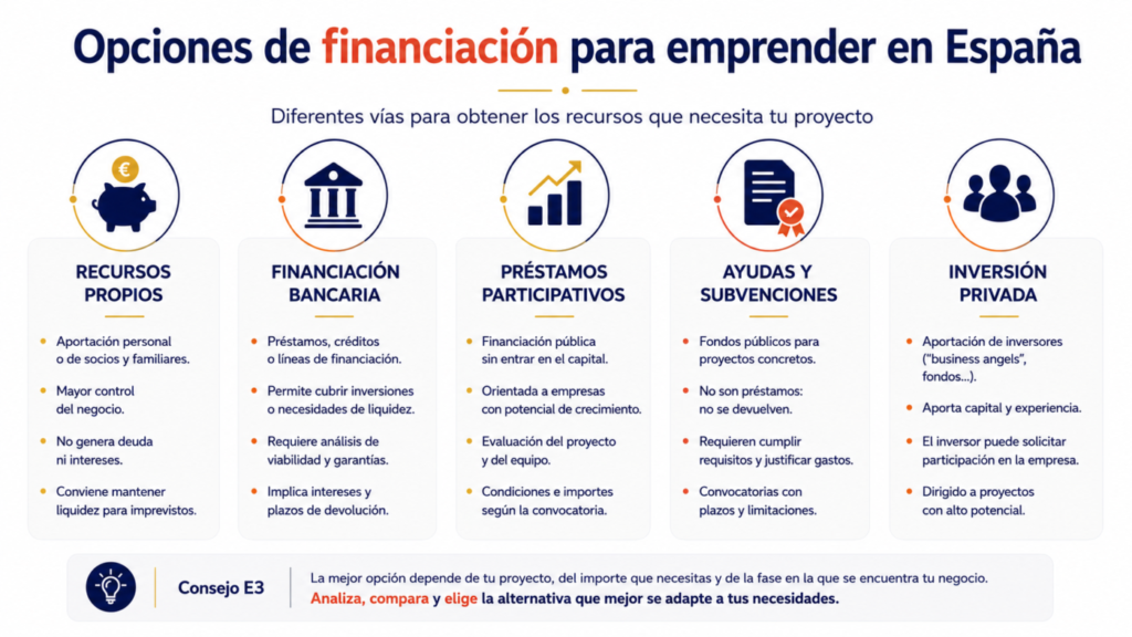 Principales opciones de financiación para emprender en España.